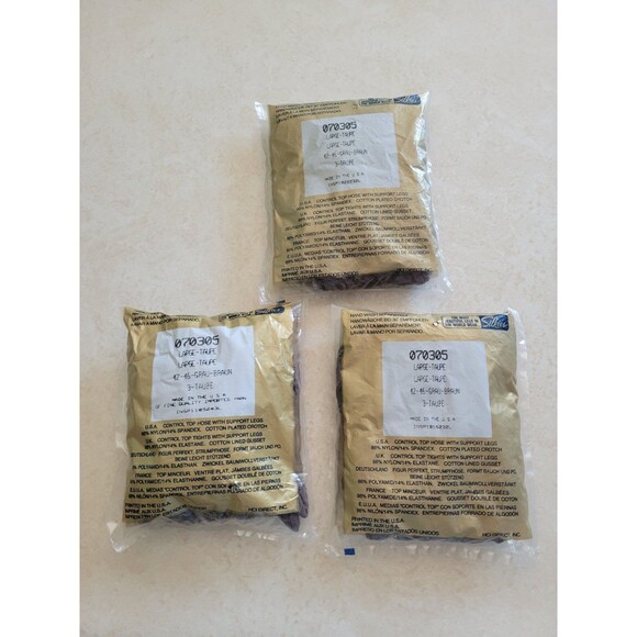 Lot of 3 Vintage Control Top Silkies Large Pantyhose NIP Taupe 70305 Nylon - Picture 2 of 4